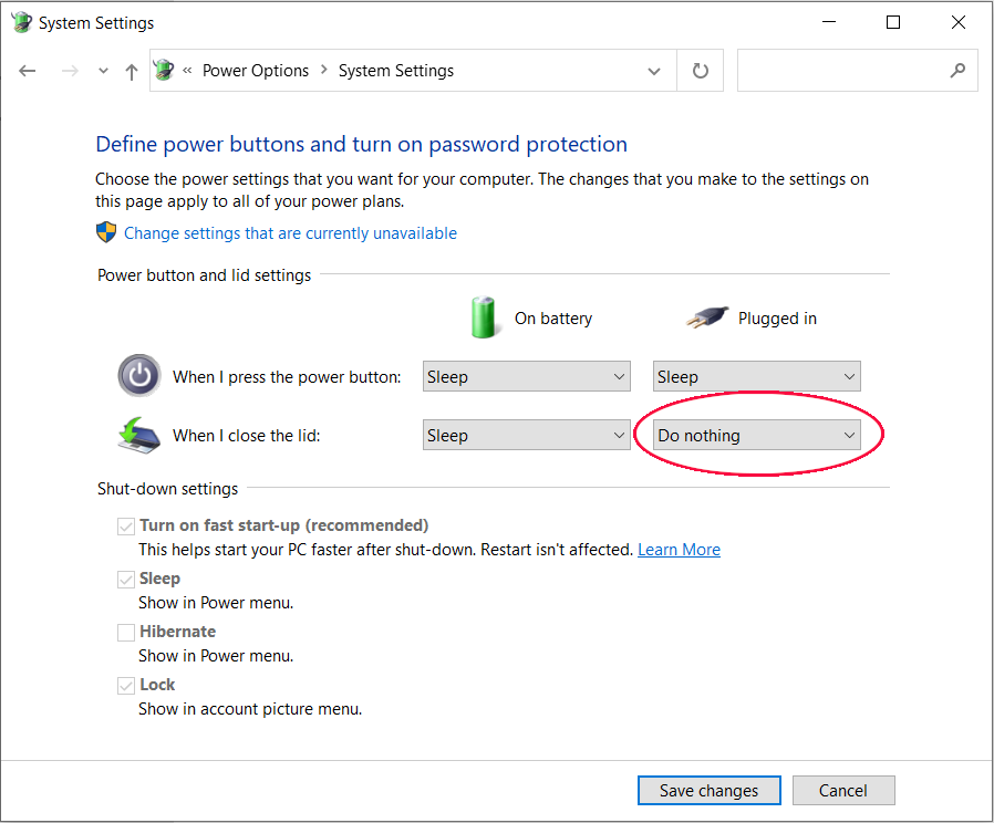 Windows power close lid power settings for Haicam Hub/NVR Software